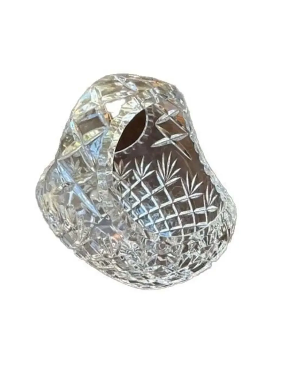 Vintage Cut Crystal Glass Basket with Starburst Pattern and Handle 8” Across